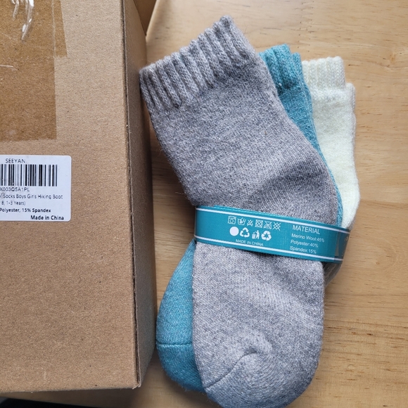 Merino Wool Kids 1-3 Years Socks 3 pairs Size S White Blue Gray Gender Neutral - Picture 2 of 4